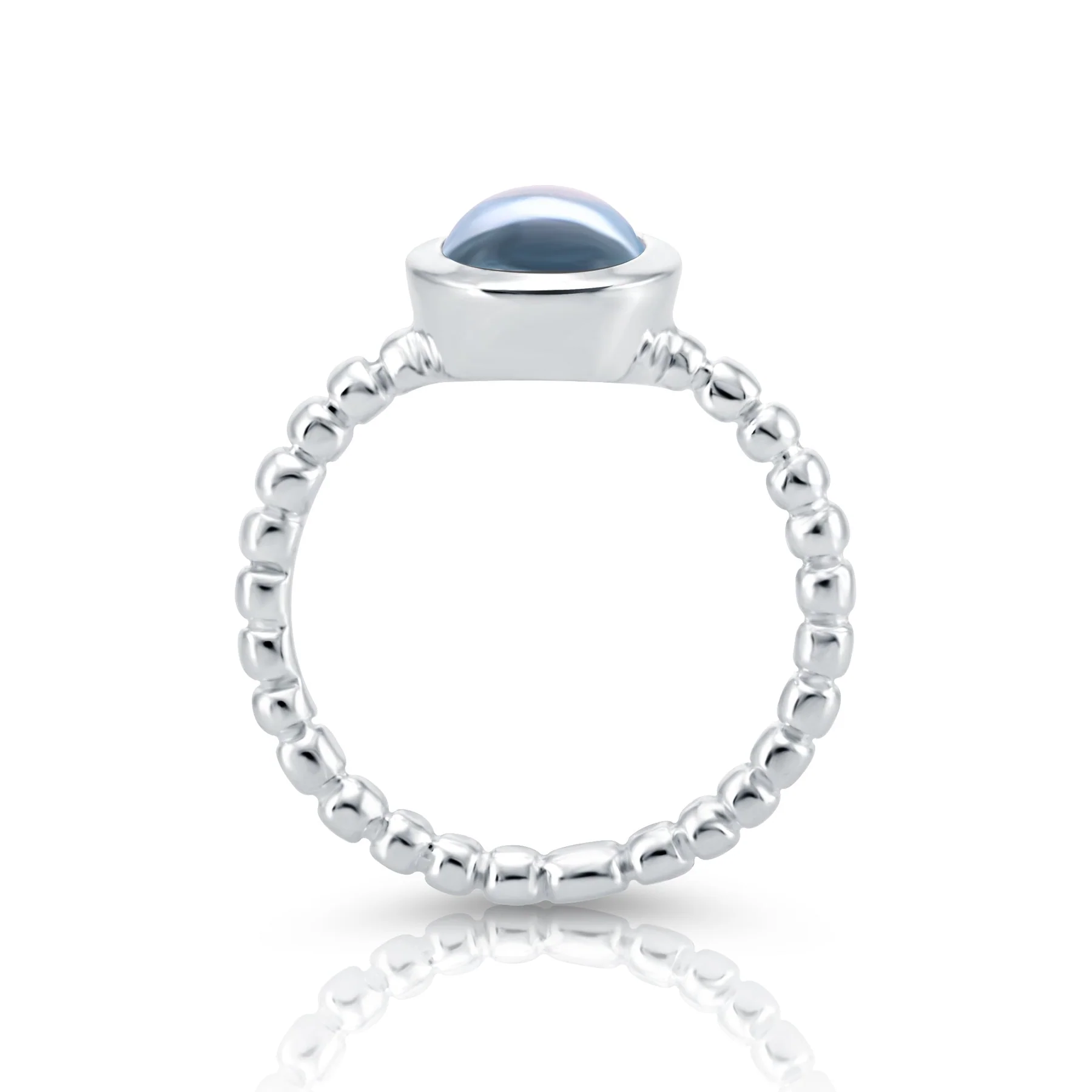 Sterlingsilberring mit rundem himmelblauer Topas-Cabochon RI-10117A-50