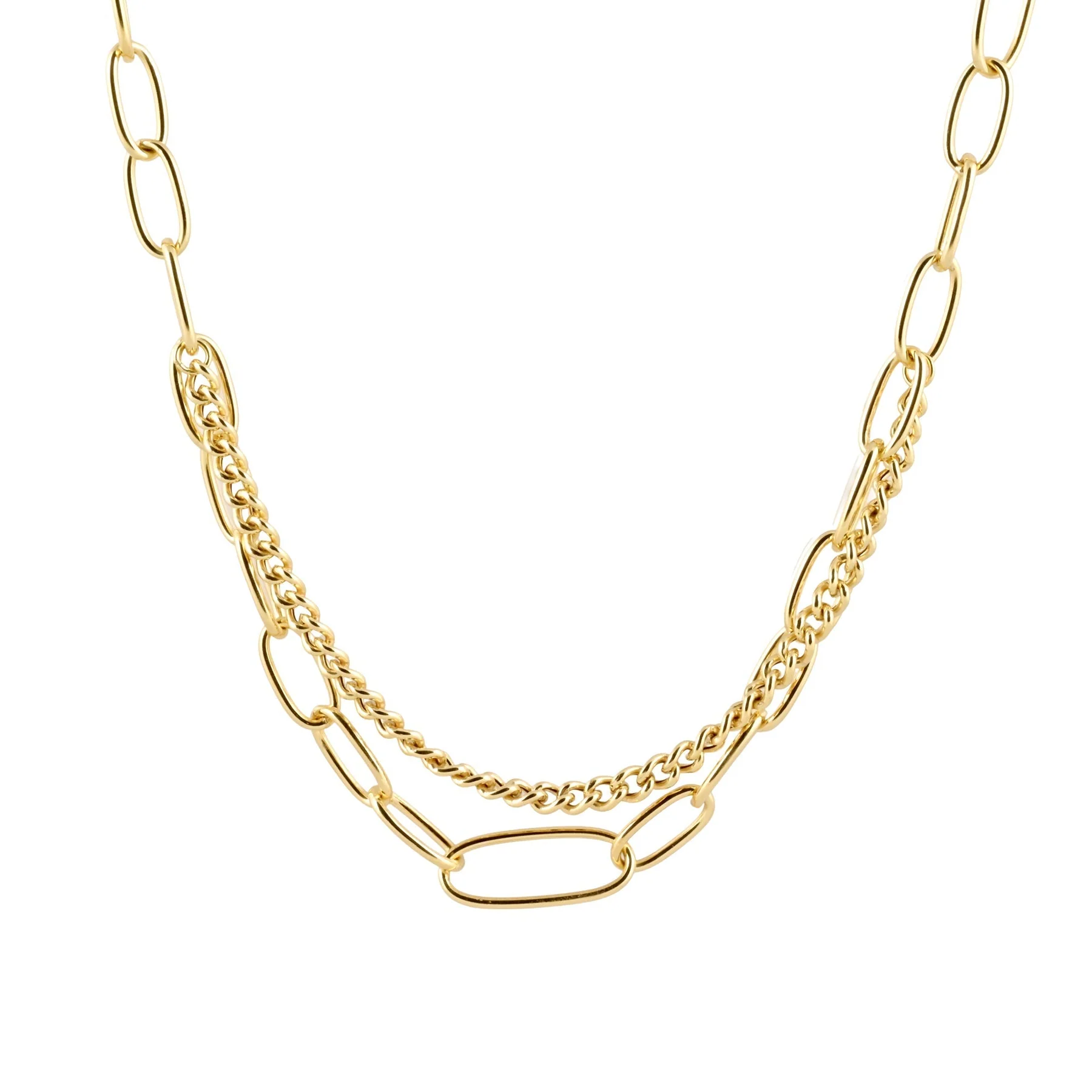 Halskette aus Sterlingsilber mit Gelbgoldbeschichtung bestehend aus ineinander verschlungenen ovalen Gliedern unterschiedlicher Größe und einer Gourmetgliederkette NG-1514