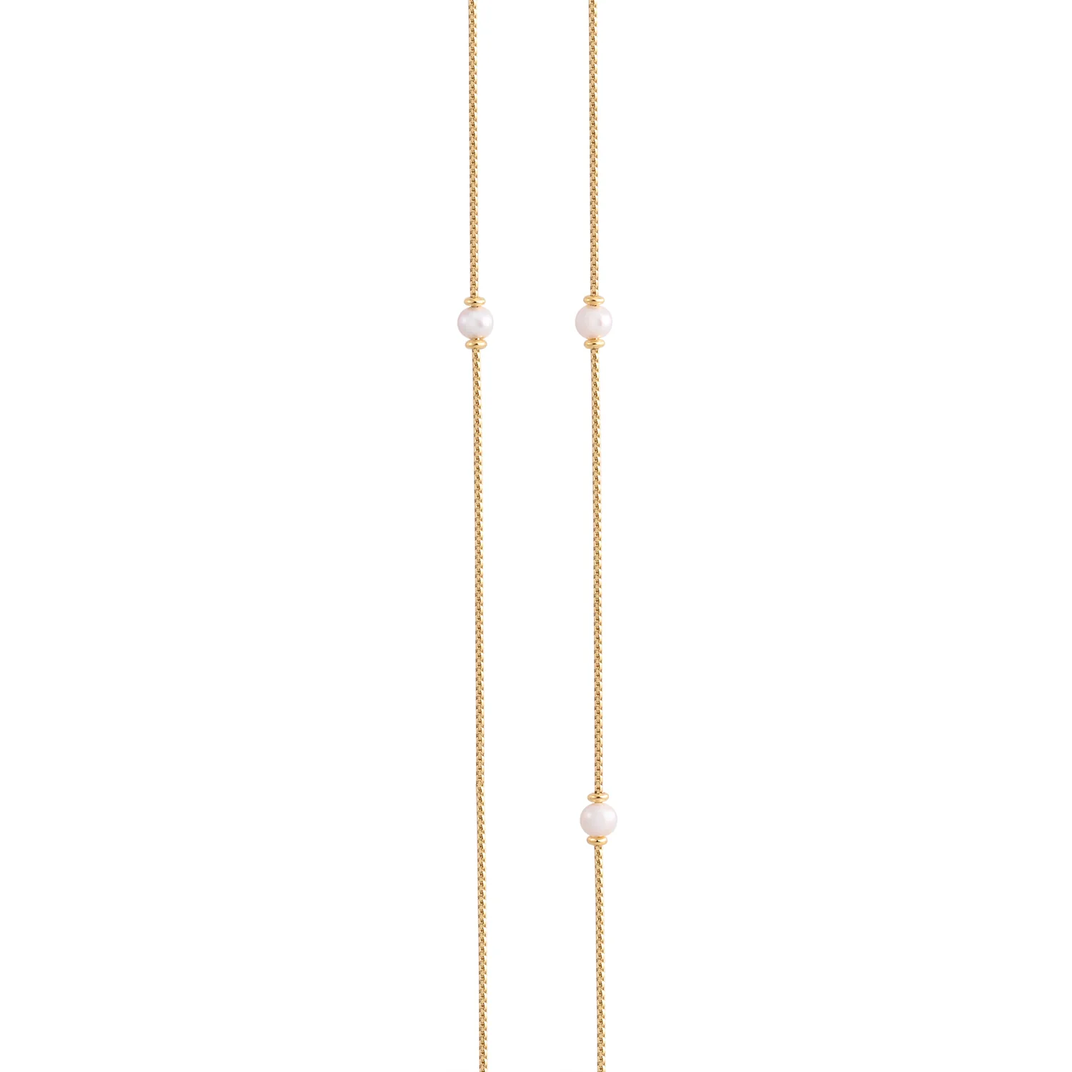 Sterling Silber Halskette mit Gelbgoldbeschichtung, lange gedrehte Kette mit mehreren eingestreuten weißen Süßwasserperlen NG-4640