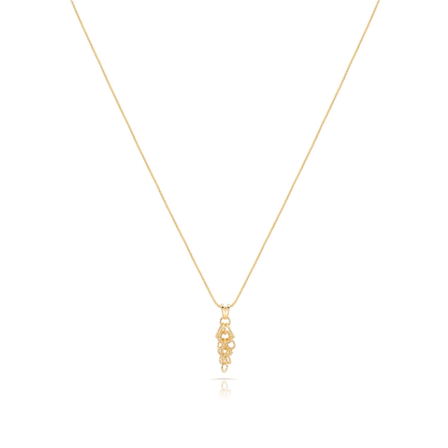 Sterling Silber Halskette mit Gelbgoldbeschichtung, feine gedrehte Kette, länglicher Baum-Anhänger, mehrere Ringe mit Diamantfinish NG-4628
