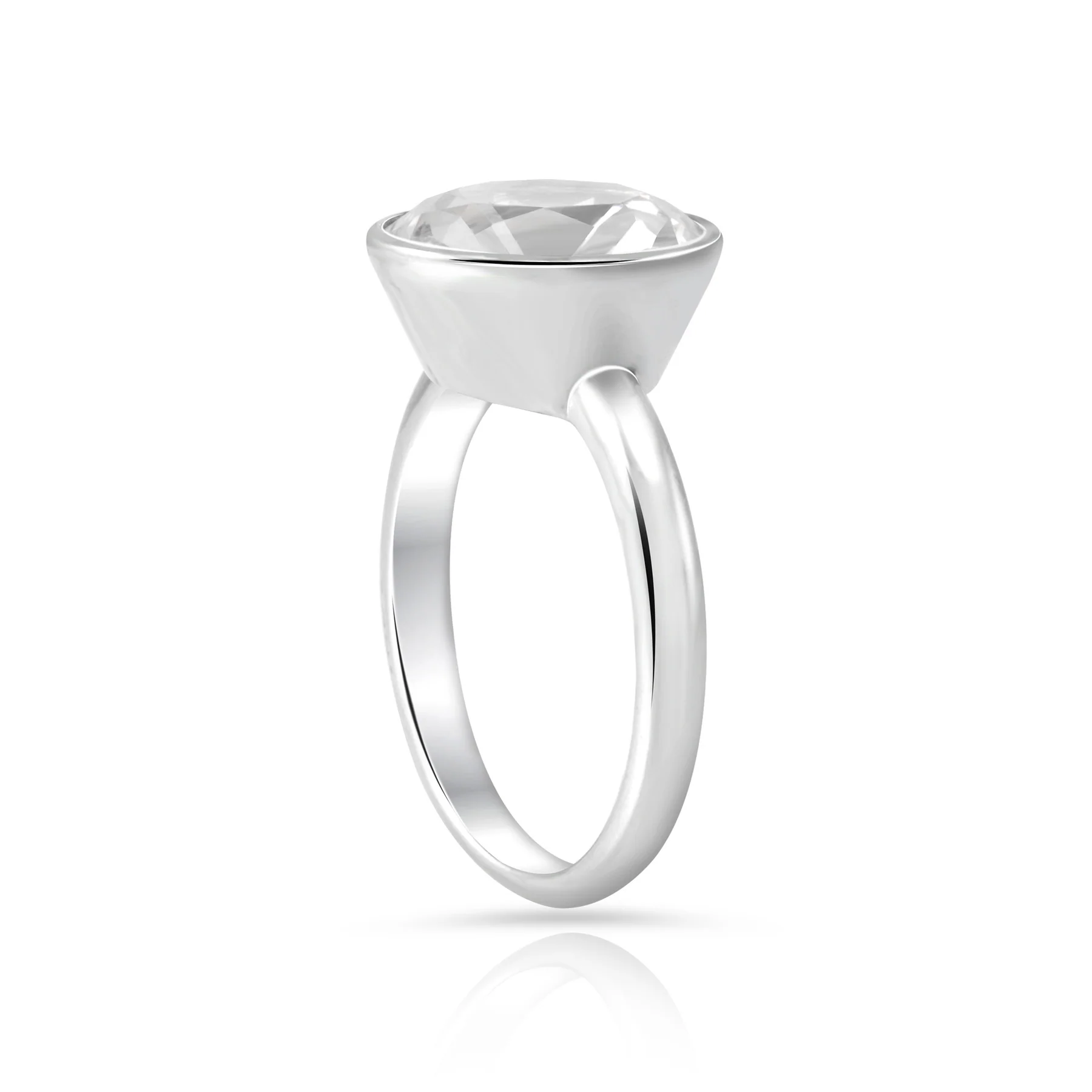 Ring aus rhodiniertem Sterlingsilber mit facettiertem rundem Bergkristall SR-718-48