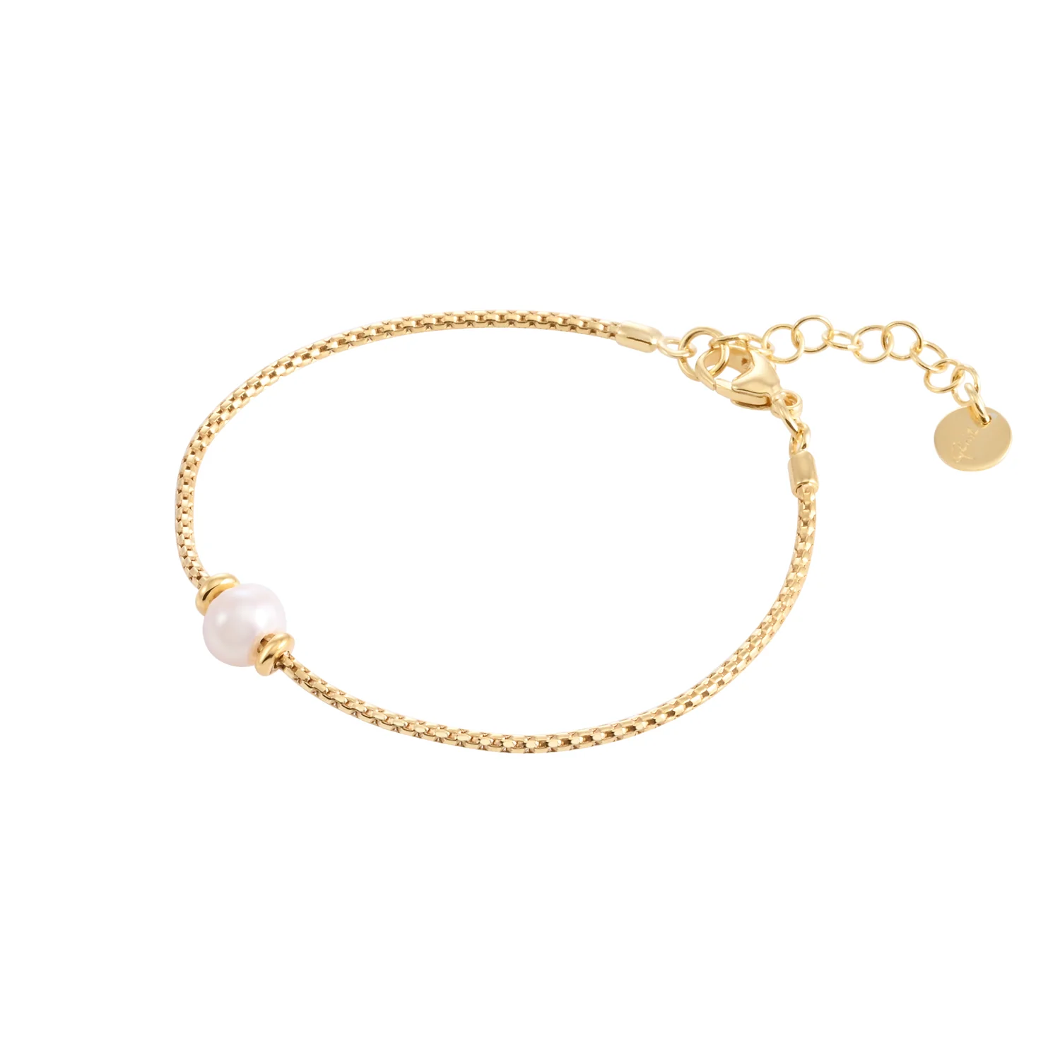 Armband aus gelbvergoldetem Sterlingsilber mit geflochtener Kette und glänzender Oberfläche sowie einer runden weißen Süßwasserperle BG-4642