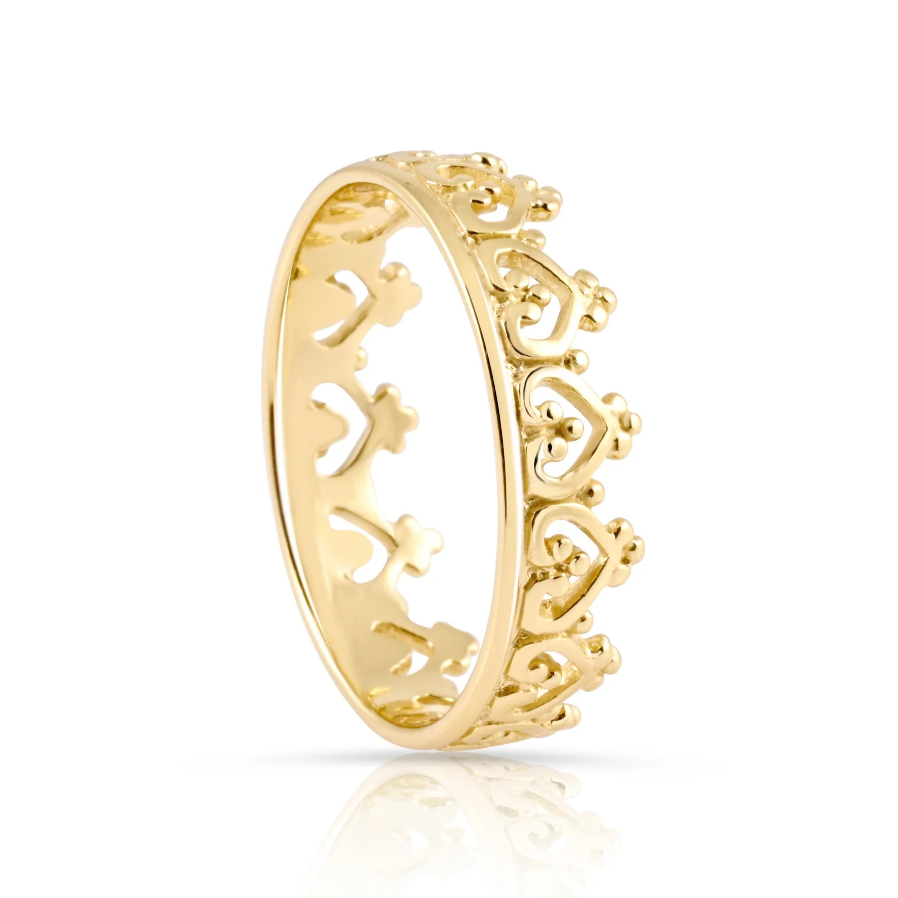 Kleiner Ring aus vergoldetem Sterlingsilber im Ethno-Kronen-Stil glänzende Finish RI-10078GP-48