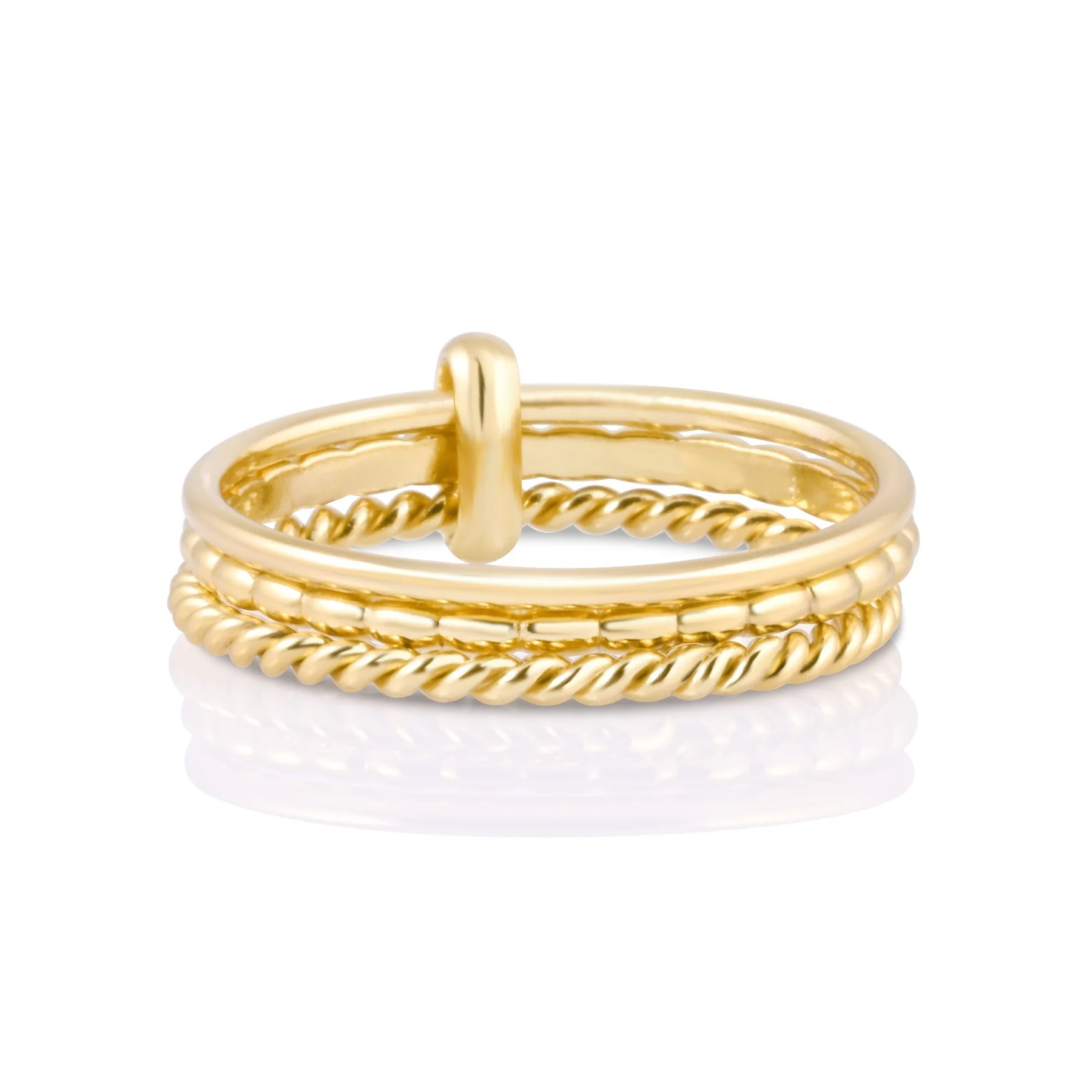 Ring aus Sterlingsilber Gelbgold plattiert bestehend aus 3 Ringen in verschiedenen Formen RI-10087GP-48