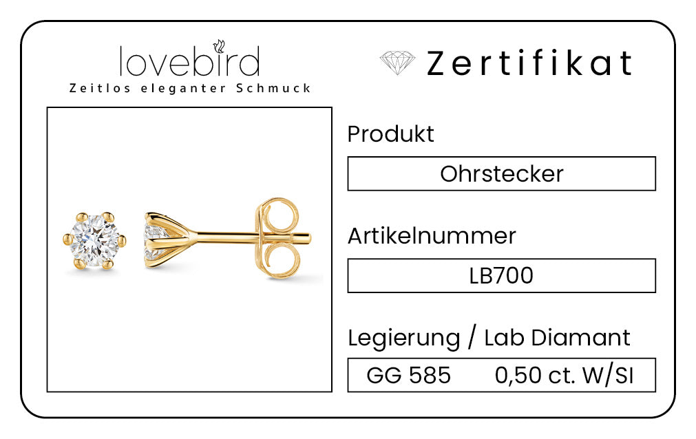 Lovebird Ohrstecker mit Lab Grown Brillant 0,50 ct. Gelbgold 585 LB700