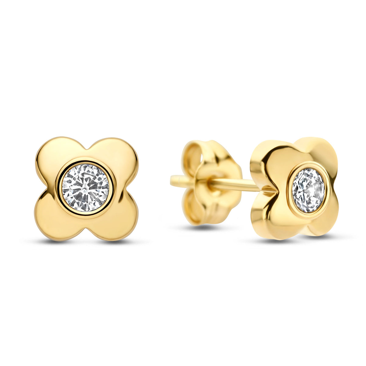 Ohrstecker Kleeblatt 4,6mm mit Zirkonia Gold 585 58034