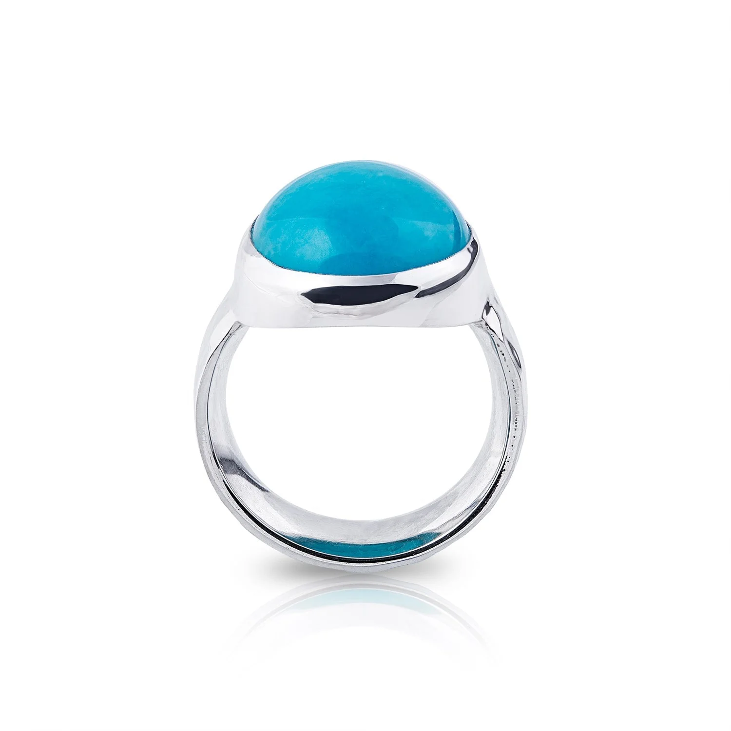 Ring aus Sterlingsilber mit glänzendem Hammerschlag-Finish, verziert mit einem wunderschönen oval Amazonit (14x19mm) R-4336-56