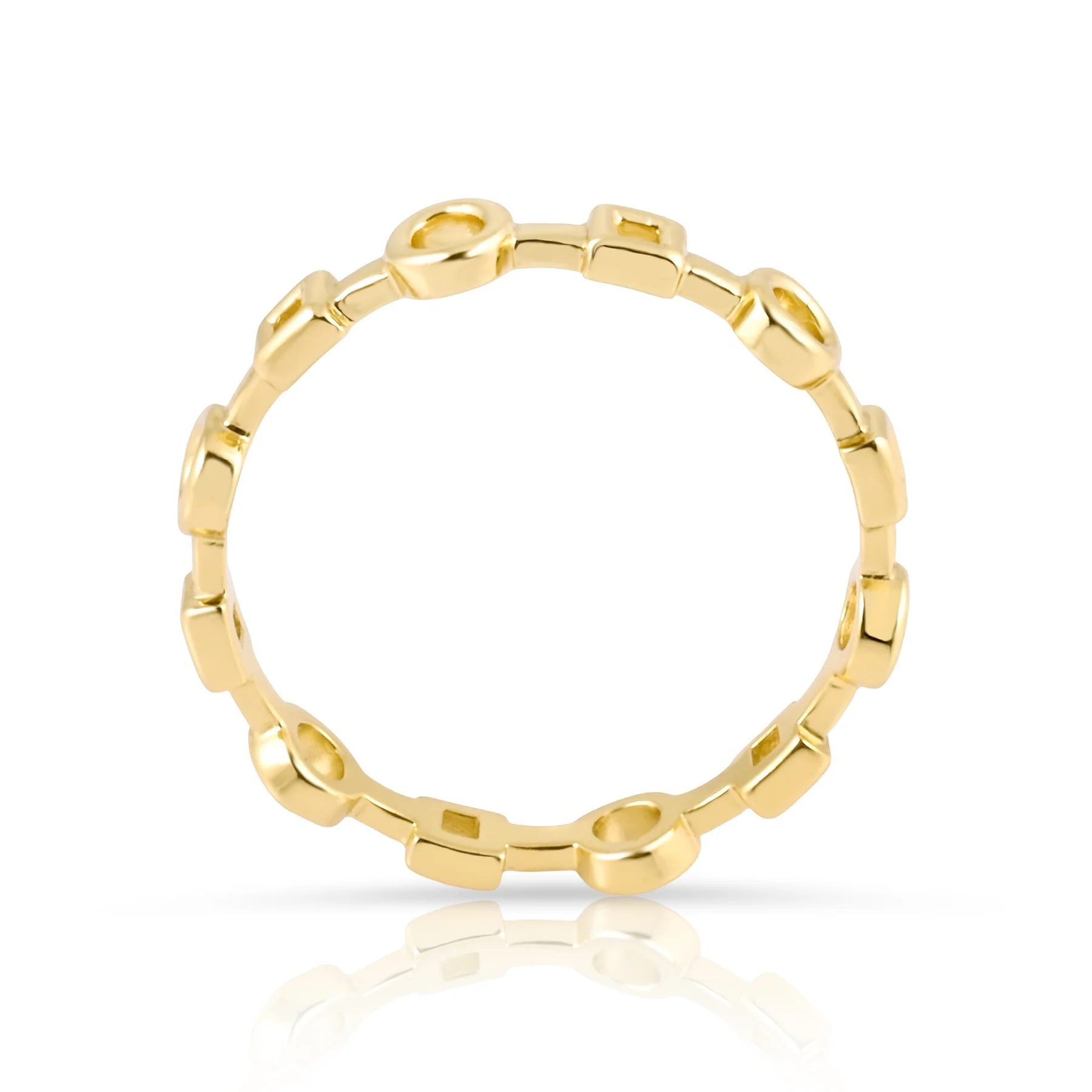Ring aus Sterlingsilber Gelbgold plattiert mit abwechselnd quadratischen und runden Elementen RI-10064GP-48