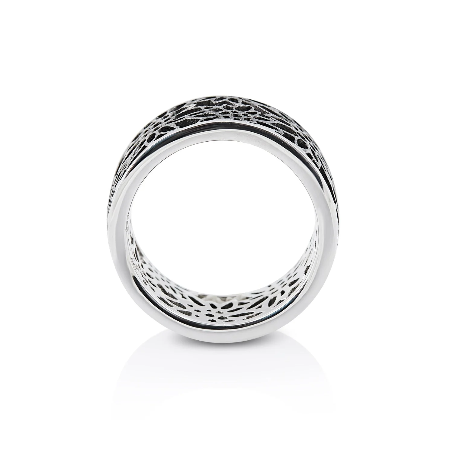 Breiter Ring aus Sterlingsilber mit Edelweiss Filigran Rhodium Schwarz R-8005