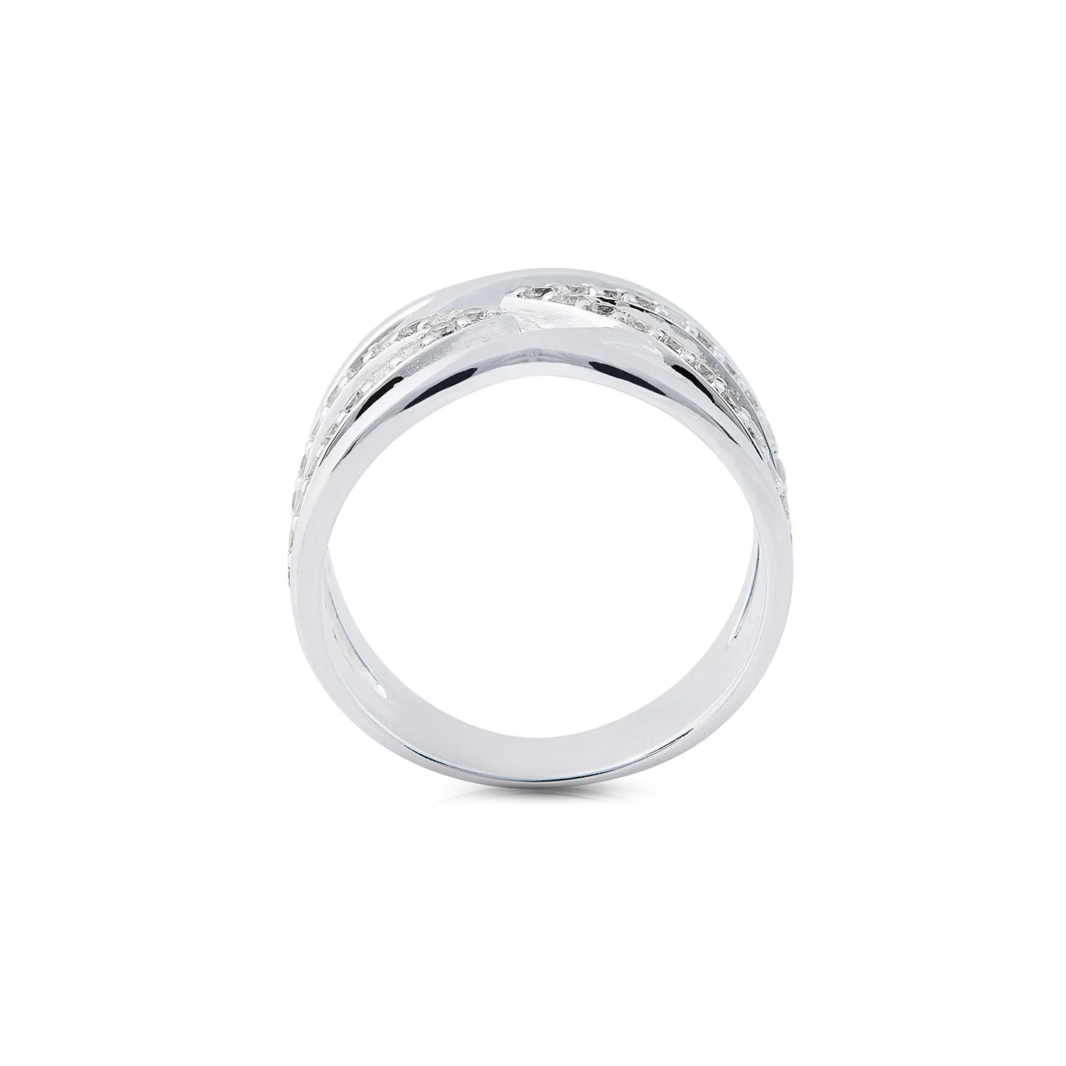 Ring aus Sterlingsilber im zeitgenössischen geometrischen Stil, der von Zirkonia-Pavé begleitet wird 20-1009