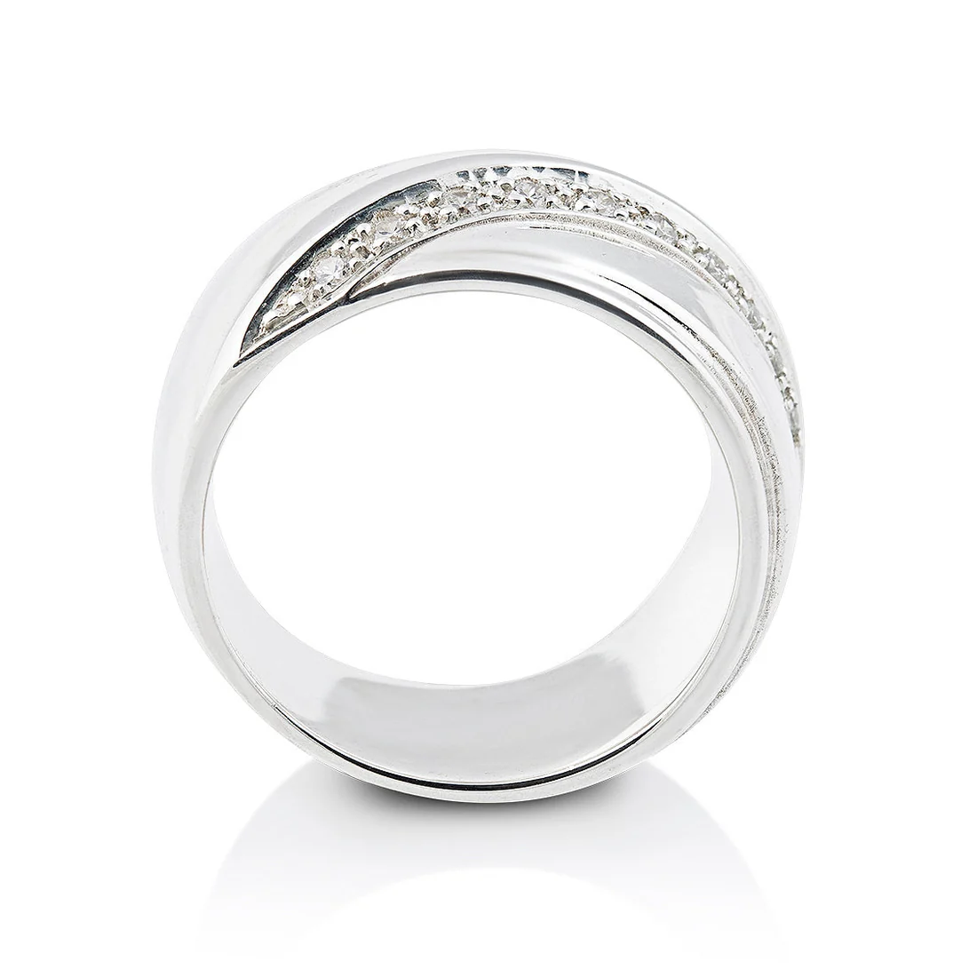 Breiter Ring aus Sterlingsilber mit einer Reihe 3 mm großer, weißer Zirkonia 20-1033