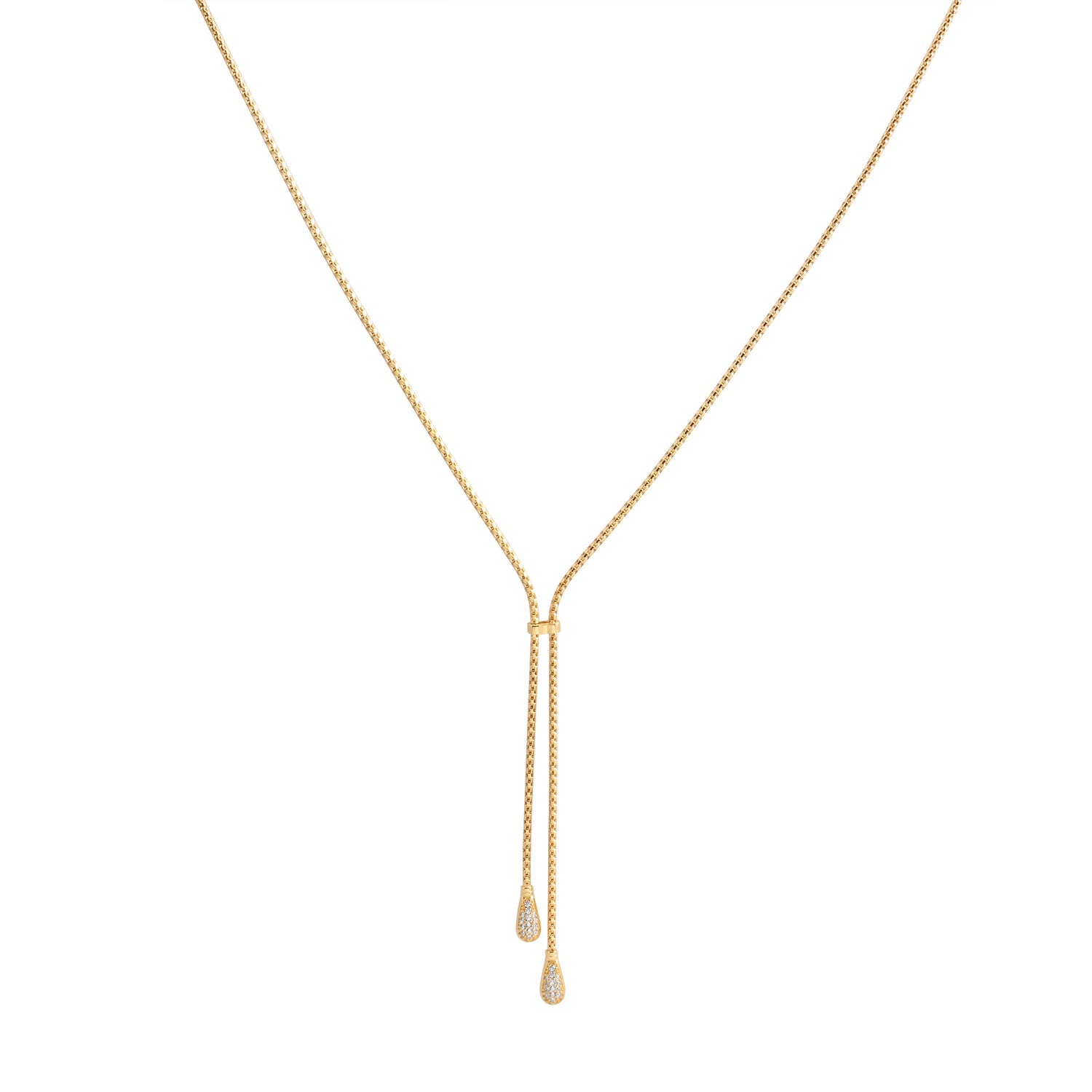 Sterling Silber Halskette mit Gelbgoldbeschichtung, geflochtene Kette mit zwei Endkappen, die jeweils mit einem Tropfen mit weißen Zirkonen verziert sind NG-4632