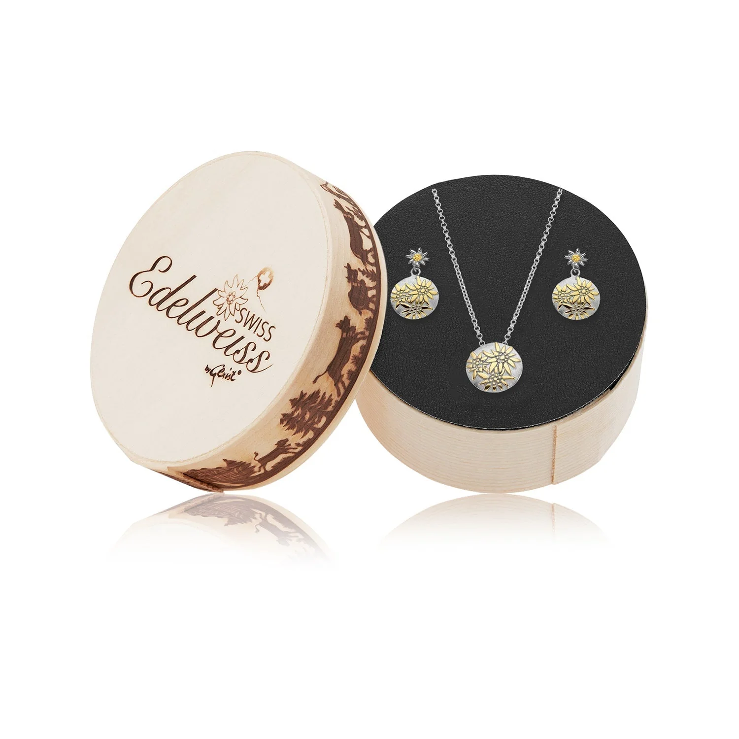 Set aus Halskette und Ohrringen aus Bicolor Sterlingsilber mit Edelweiss Motiv S-7003