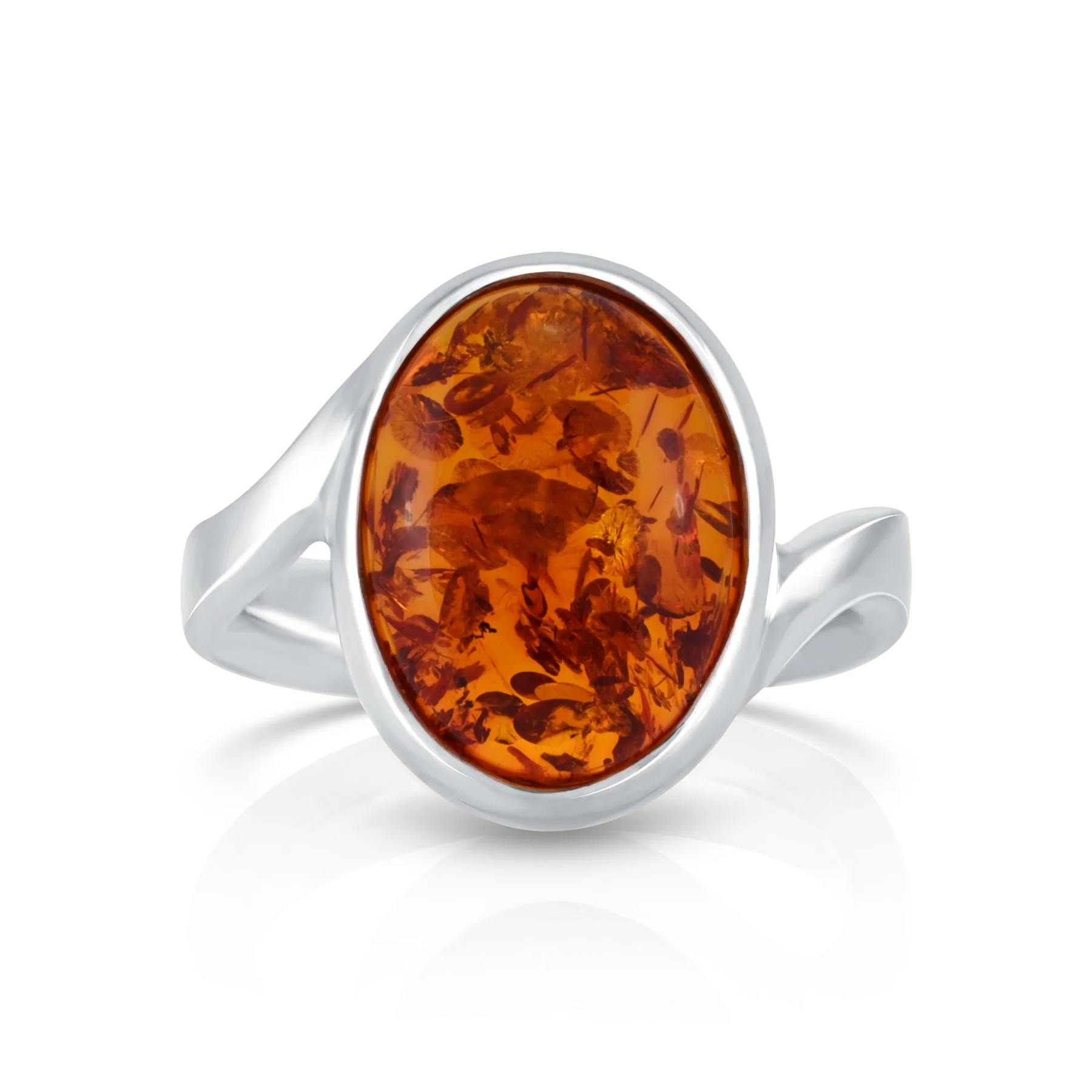 Sterlingsilber Ring mit wunderschönem Bernstein Oval Cabochon R-4437-50