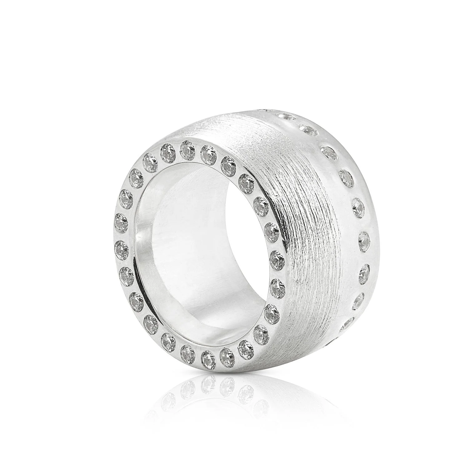 Ring aus massivem Sterlingsilber, gebürstet und poliert, mit runden weißen Zirkonen von 2 mm R-3488