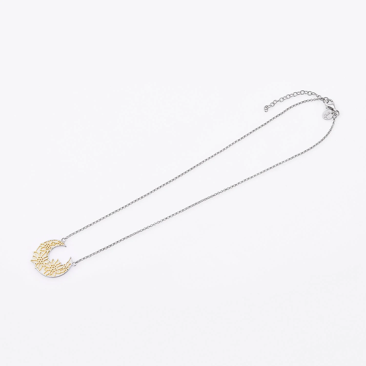 Sterlingsilber Halskette mit Gold Edelweiss Filigran Bicolor Korb Anhänger NG-7021