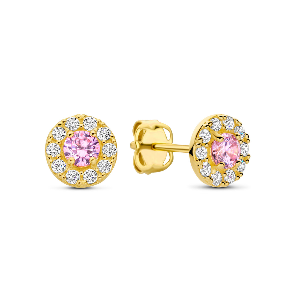 Ohrstecker Ø 5,5mm mit 22 Zirkonia weiß/rosa Gold 585 57975