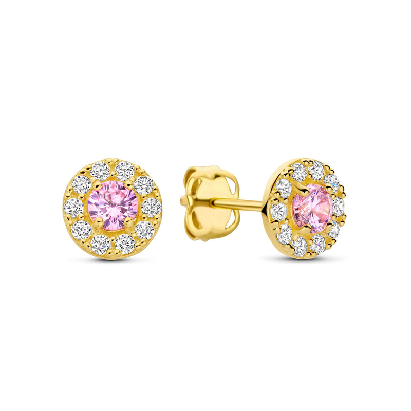 Ohrstecker Ø 5,5mm mit 22 Zirkonia weiß/rosa Gold 585 57975