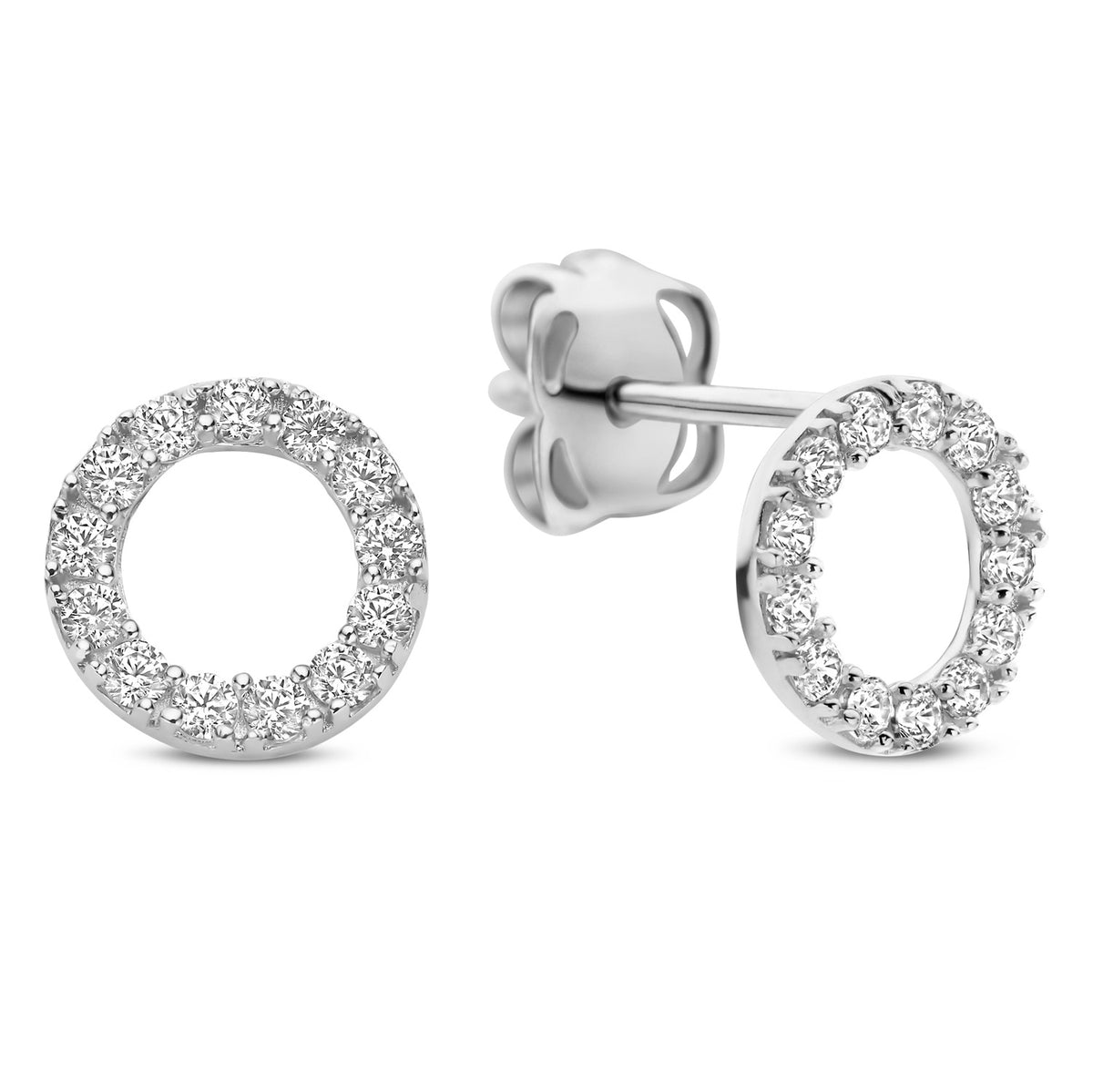 Ohrstecker Circle Ø 5,7mm 26 Zirkonia Weiß-Gold 585 58014
