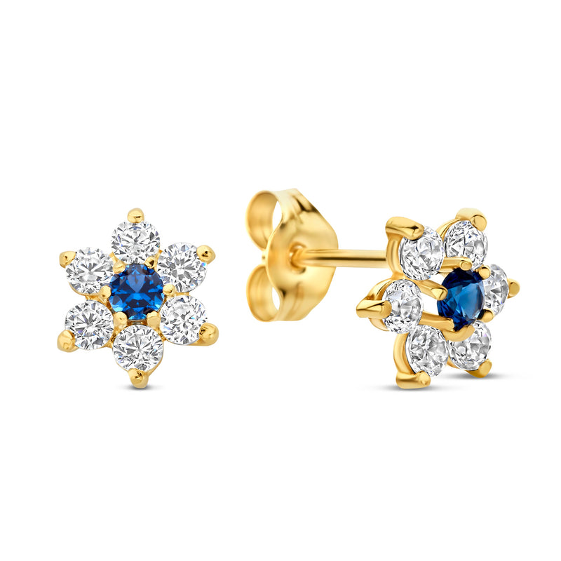Ohrstecker Blume Steinbesatz weiß/blau Gold 585 58081