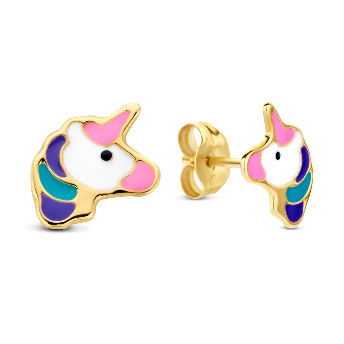 Ohrstecker Einhorn Lack bunt 8,6mm Gold 585 58090