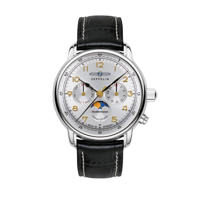 Zeppelin Herrenuhr Quarz mit Mondphase und Lederarmband 96361
