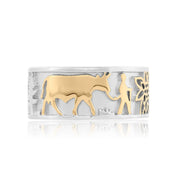 Sterlingsilber zweifarbiger Edelweiß-Ring mit Senn und Kühen RG-7004-1
