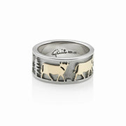 Sterlingsilber zweifarbiger Edelweiß-Ring mit Senn und Kühen RG-7004-1