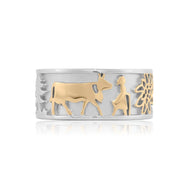 Zweifarbiger Sterlingsilber Edelweiß-Ring mit Käser und seinen Kühen RG-7005-1