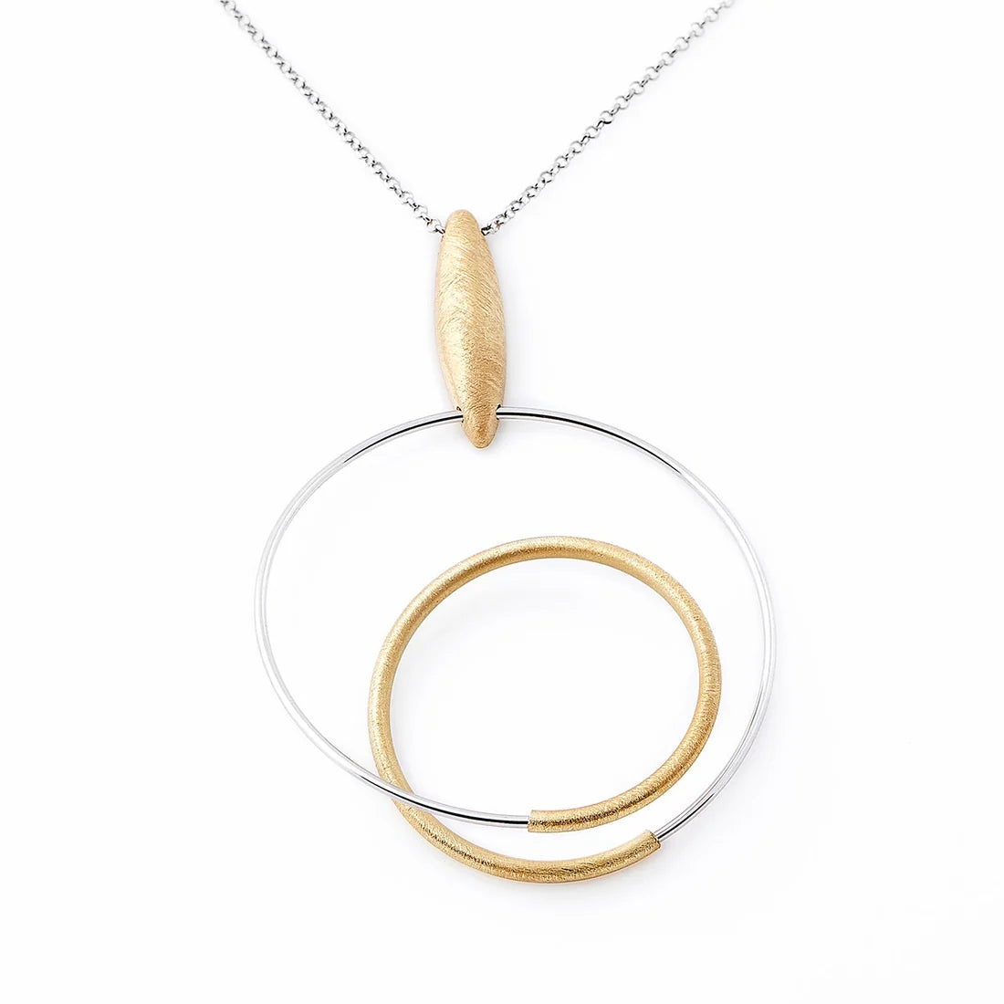 Halskette aus zweifarbigem Sterlingsilber, die aus einem eleganten, glänzenden und gebürsteten Anhänger in Spiralform besteht N-1482