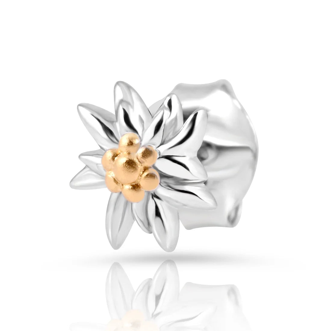 Mini Ohrstecker aus bicolor Sterling Silber, rhodiniert mit Gelbgold plattiert die den Edelweiss EG-8025
