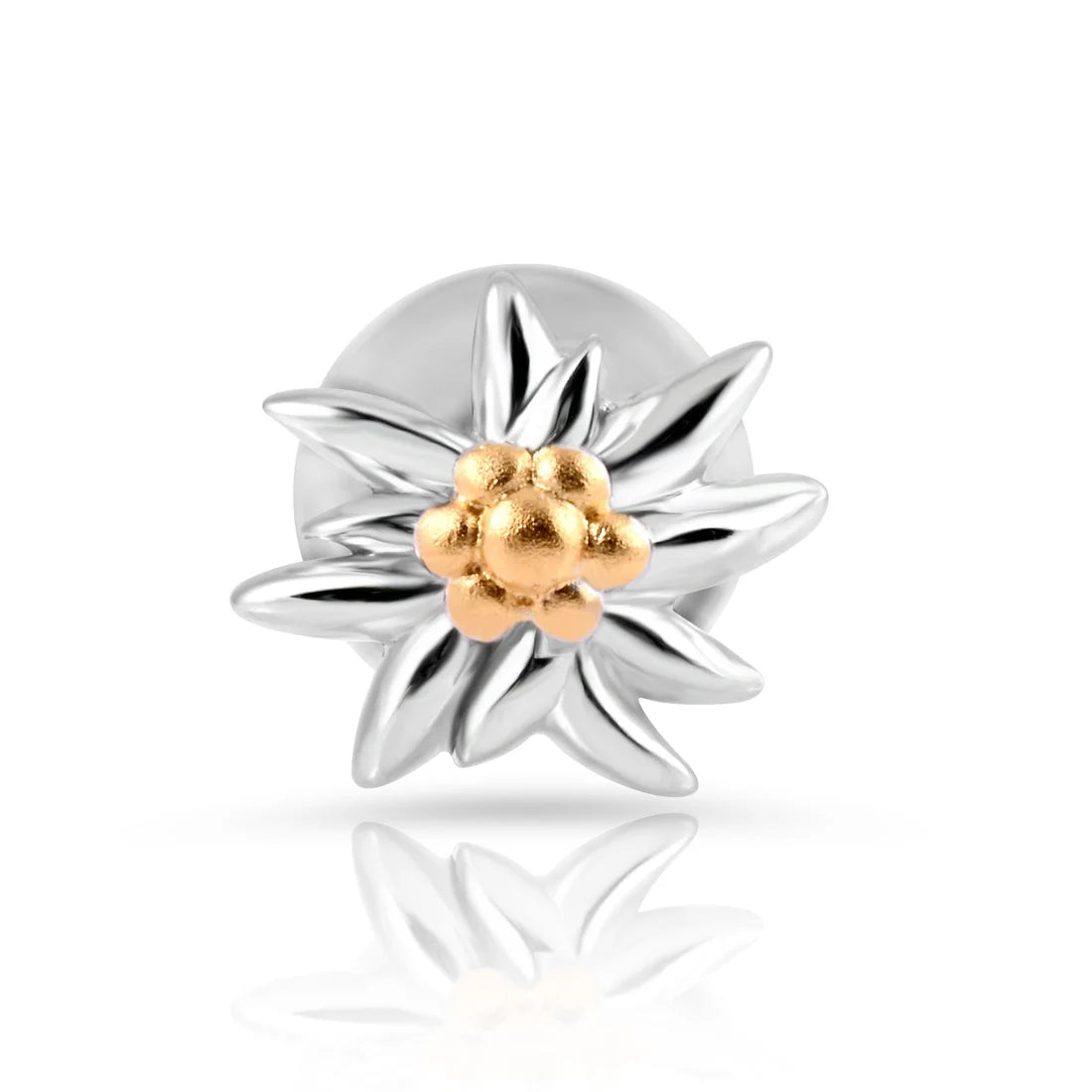 Mini Ohrstecker aus bicolor Sterling Silber, rhodiniert mit Gelbgold plattiert die den Edelweiss EG-8025