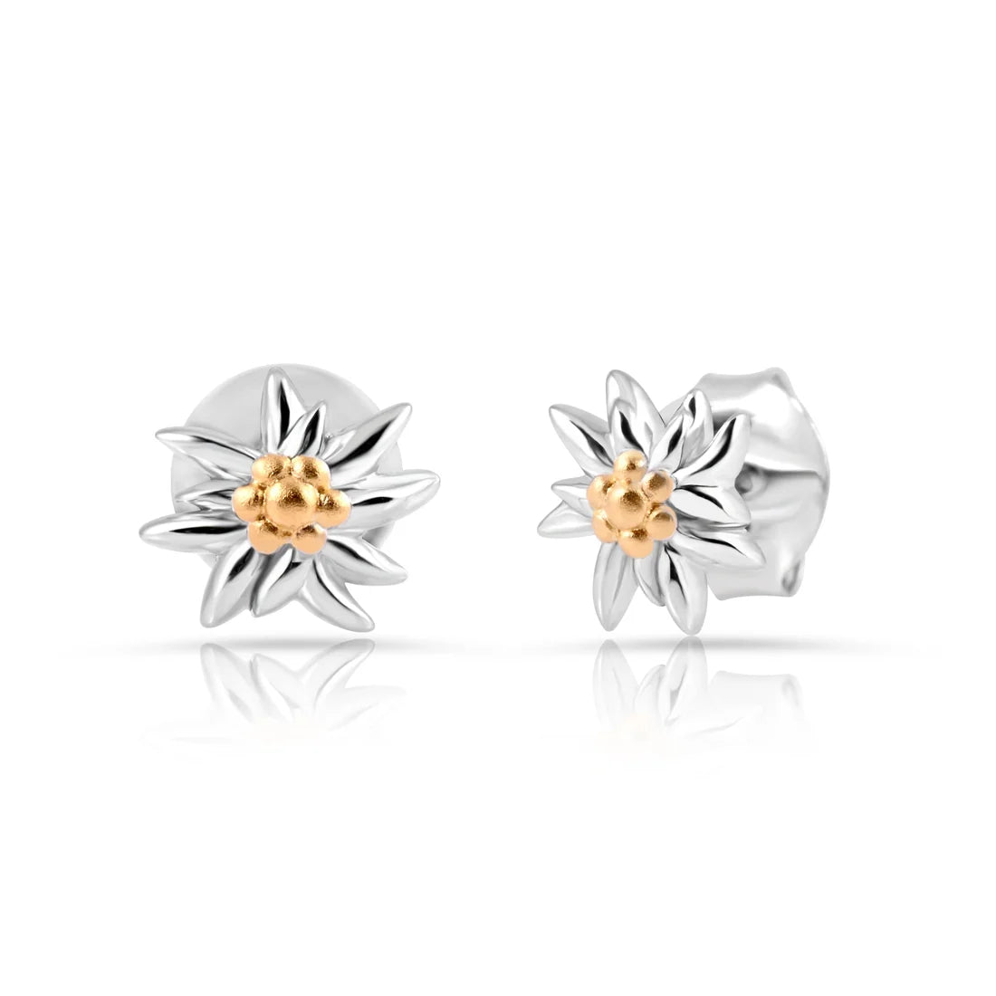Mini Ohrstecker aus bicolor Sterling Silber, rhodiniert mit Gelbgold plattiert die den Edelweiss EG-8025