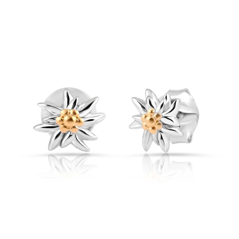Mini Ohrstecker aus bicolor Sterling Silber, rhodiniert mit Gelbgold plattiert die den Edelweiss EG-8025