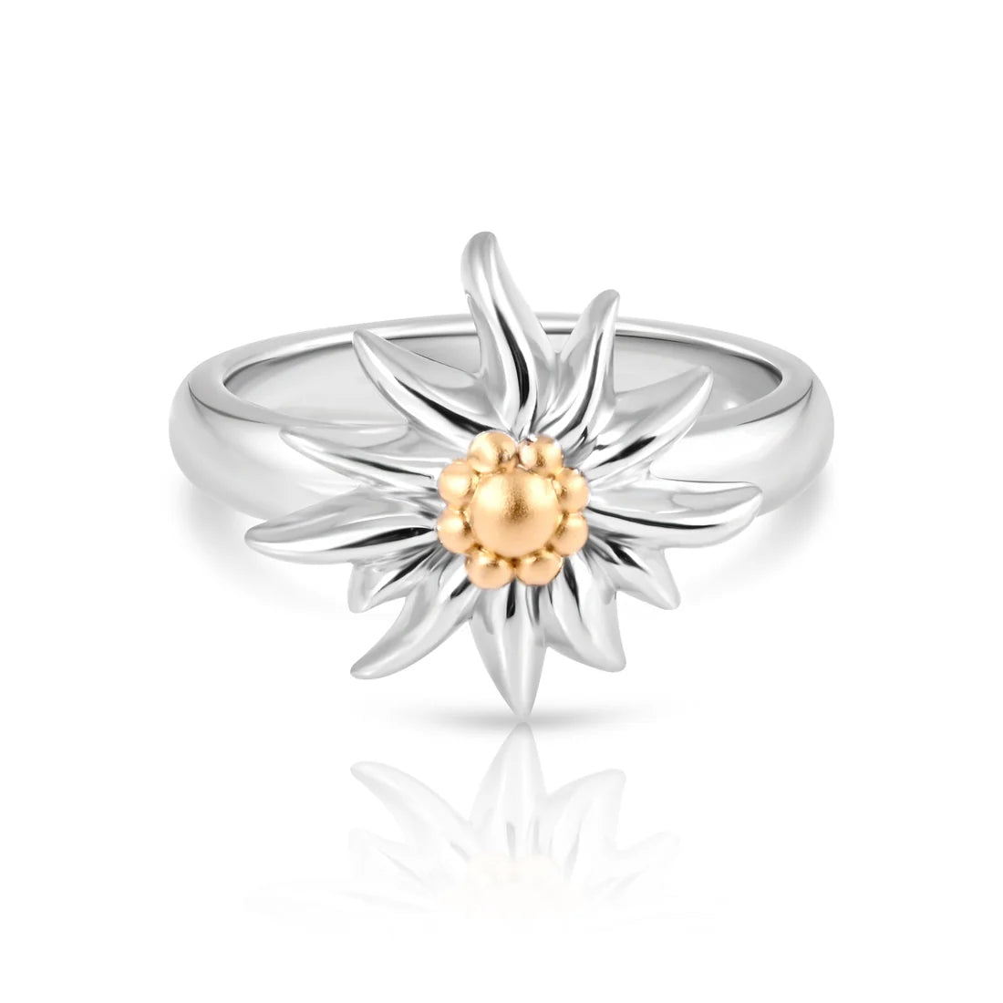 Ring aus Sterlingsilber, bicolor, rhodiniert mit Gelbgold plattiert der den Edelweiss RG-8020-50