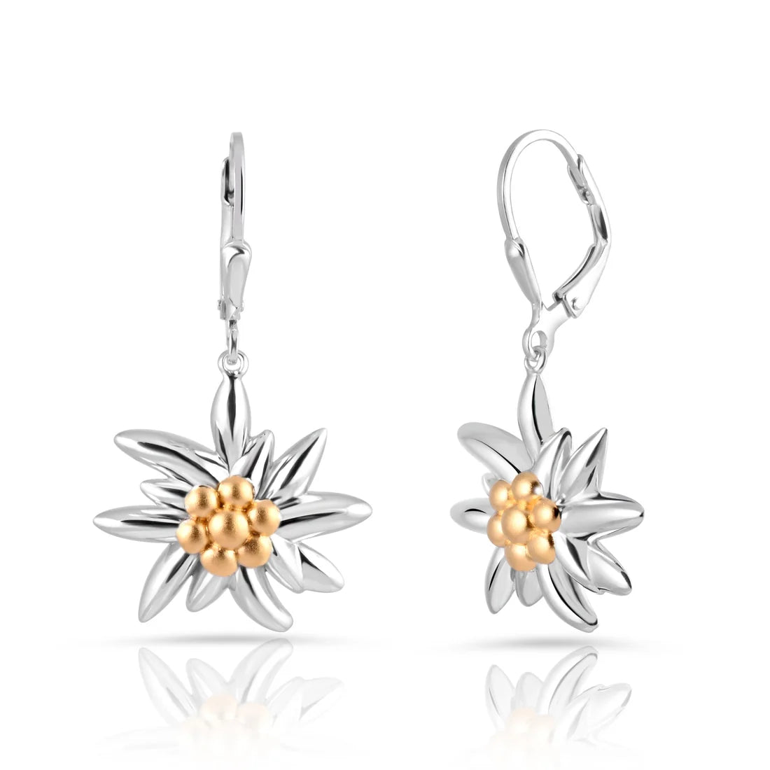 Ohrhänger aus bicolor, rhodiniertem und gelbgoldplattiertem Sterling Silber die den Edelweiss EG-8021