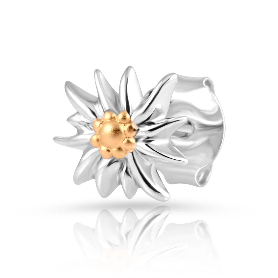 Ohrstecker aus bicolor, rhodiniertem und gelbgoldplattiertem Sterling Silber die den Edelweiss EG-8015