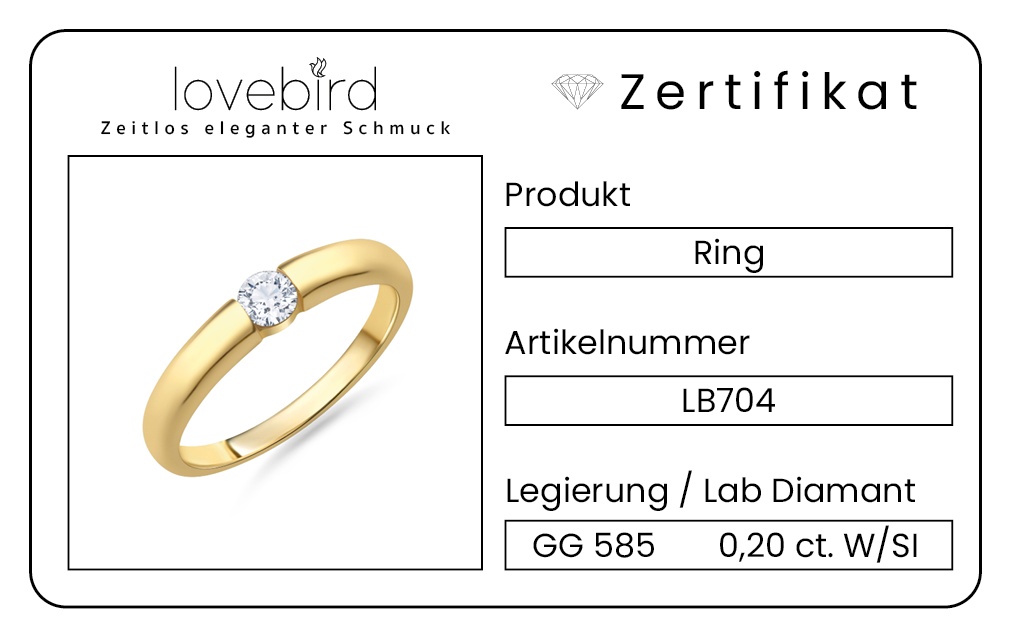 Lovebird Damenring mit Lab Grown Brillant 0,20 ct. Gelbgold 585 LB704