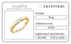 Lovebird Damenring mit Lab Grown Brillant 0,20 ct. Gelbgold 585 LB704