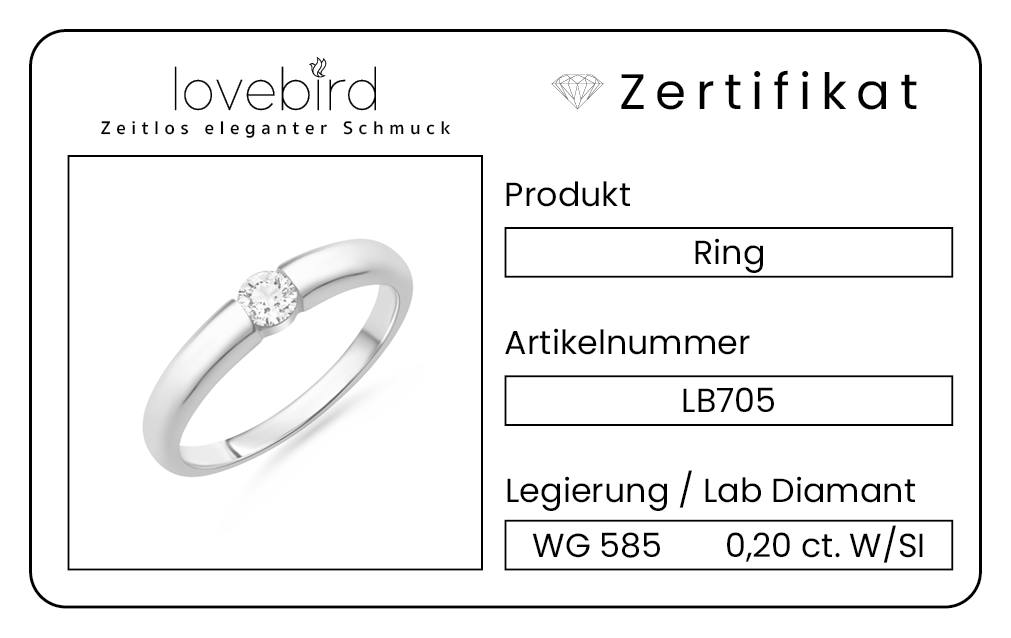 Lovebird Damenring mit Lab Grown Brillant 0,20 ct. Weißgold 585 LB705