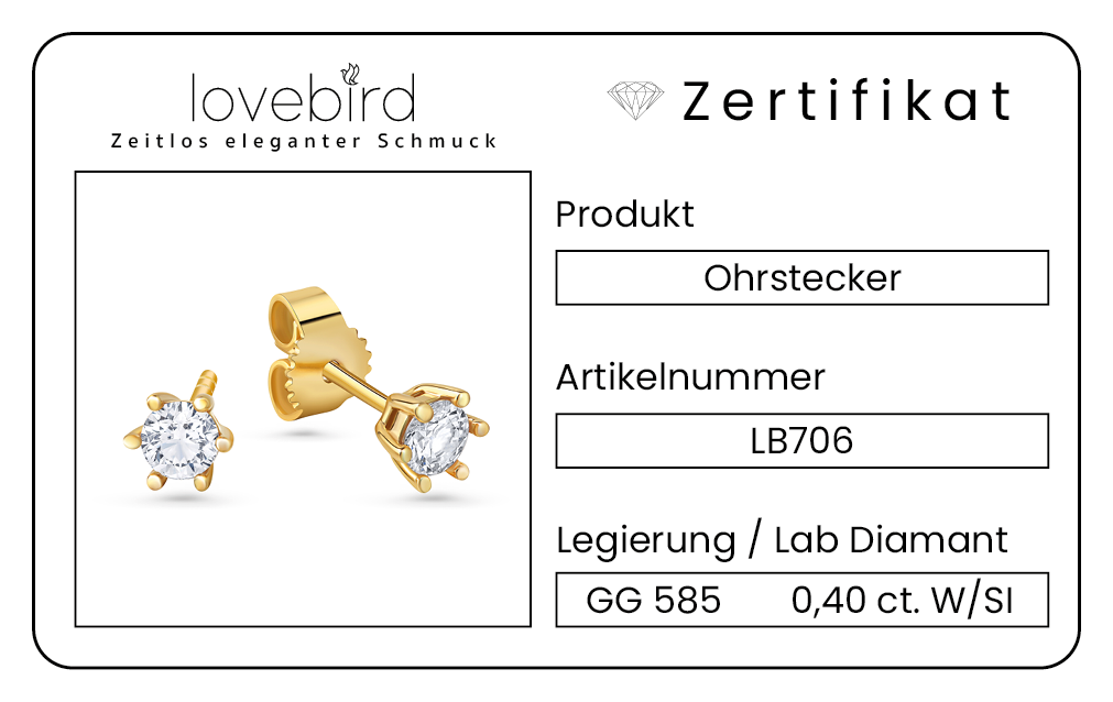 Lovebird Ohrstecker mit Lab Grown Brillant 0,40 ct. Gelbgold 585 LB706
