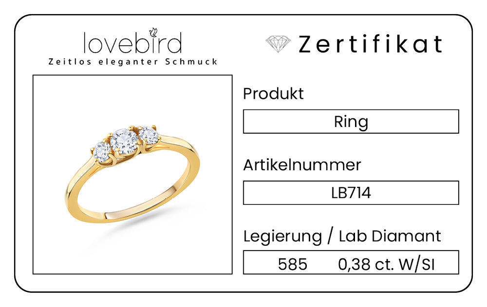 Lovebird Damenring mit 3 Lab Grown Brillanten 0,38 ct. Gelbgold 585 LB714
