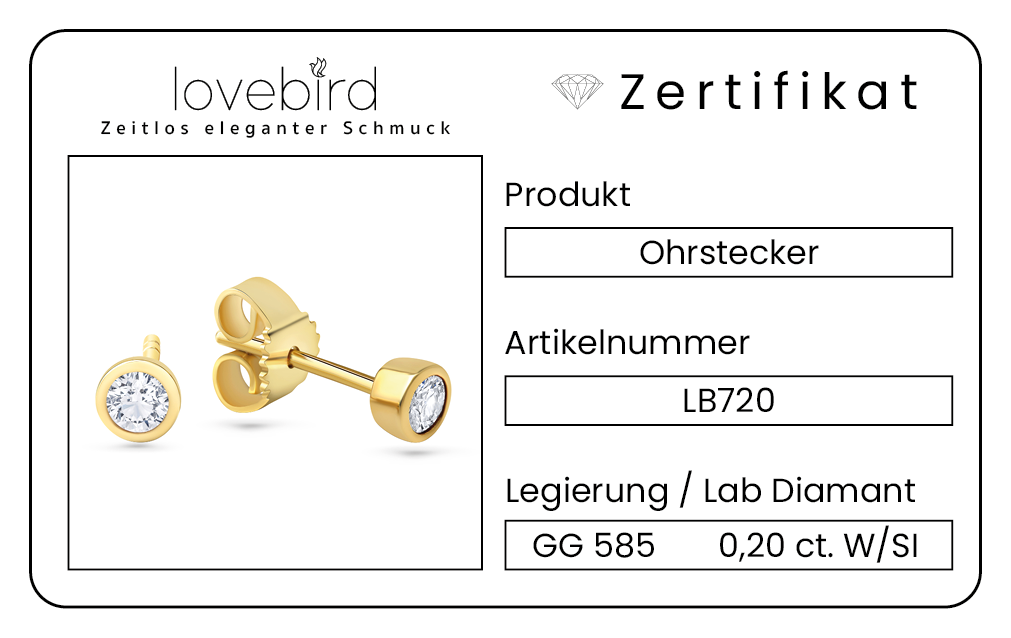 Lovebird Ohrstecker mit Lab Grown Brillant 0,20 ct. Gelbgold 585 LB720