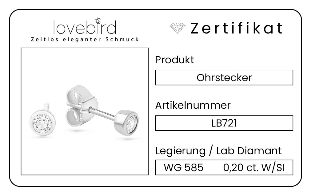 Lovebird Ohrstecker mit Lab Grown Brillant 0,20 ct. Weißgold 585 LB721
