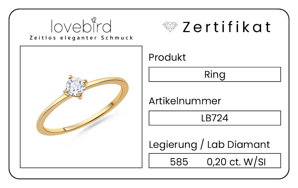 Lovebird Damenring mit Lab Grown Brillant 0,20 ct. Gelbgold 585 LB724
