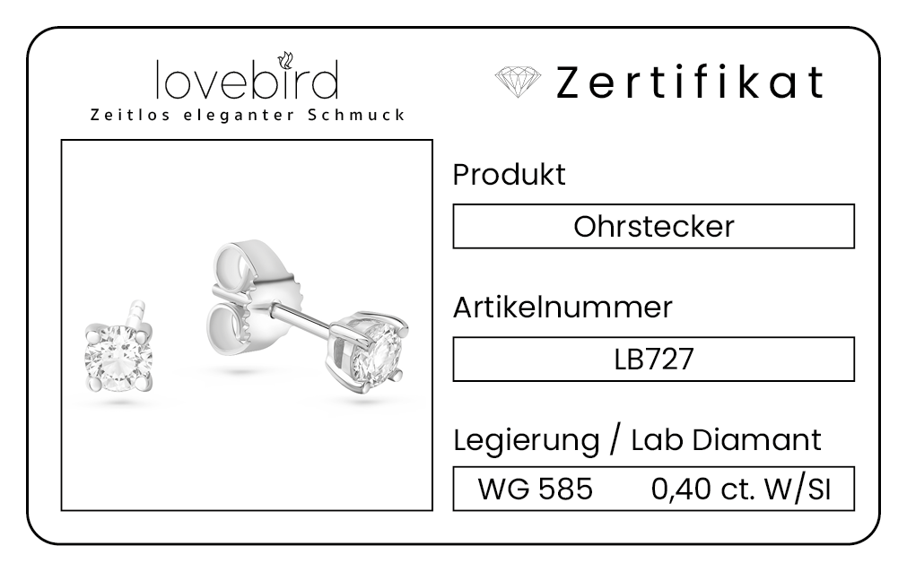 Lovebird Ohrstecker mit Lab Grown Brillant 0,40 ct. Weißgold 585 LB727