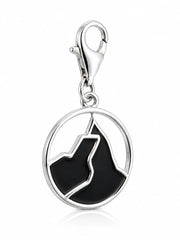 Matterhorn Charm in runder Form aus schwarz und weiss rhodiniertem Silber C-7040