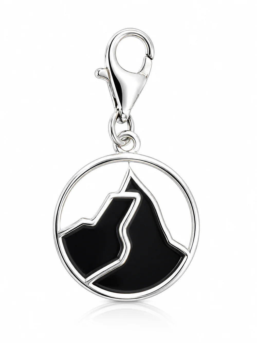 Matterhorn Charm in runder Form aus schwarz und weiss rhodiniertem Silber C-7040