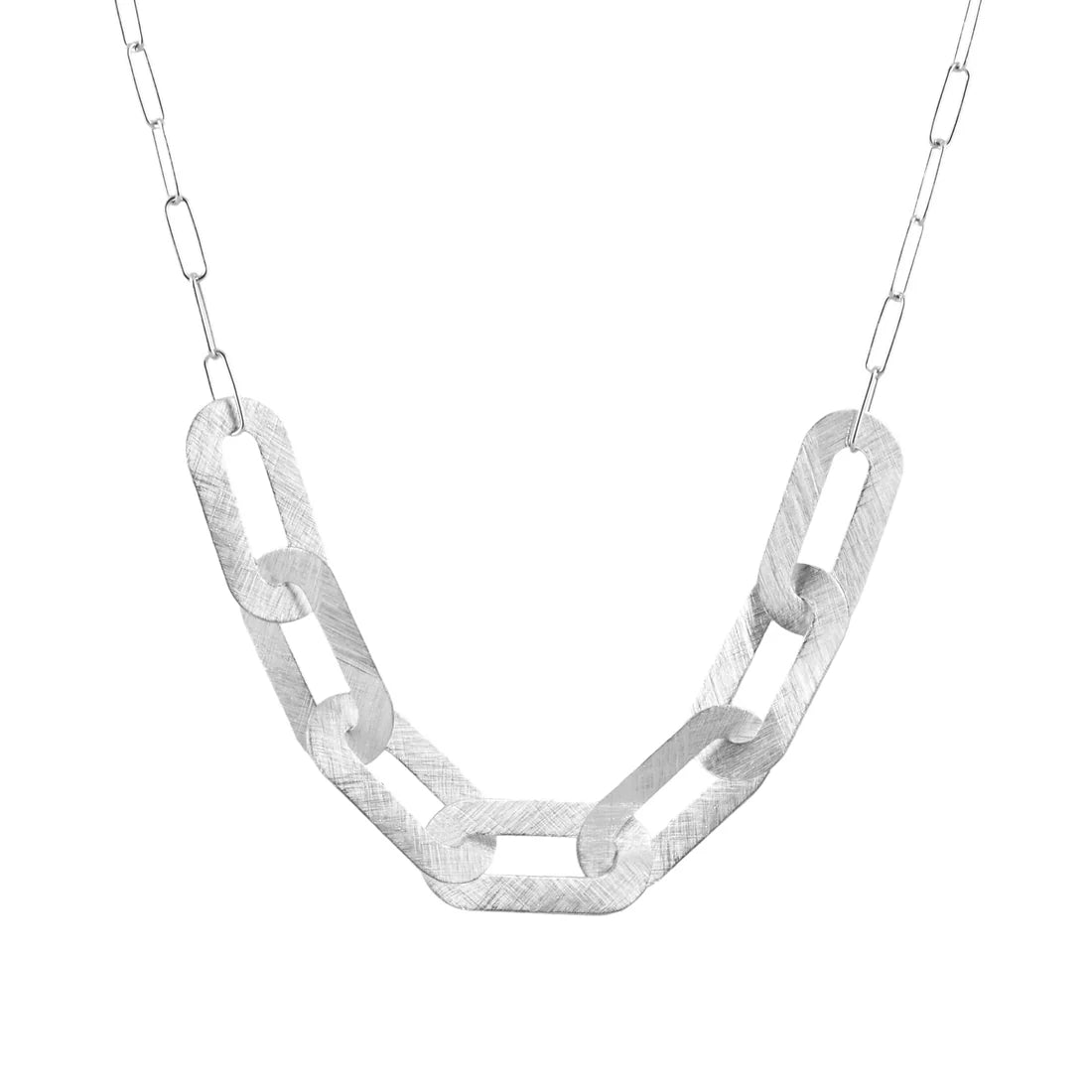 Halskette aus rhodiniertem Sterlingsilber, feinen Rolo-Kette aus ovalen Gliedern mit glänzendem Finish und einer Reihe großer ovaler Glieder N-1513