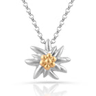 Halskette mit Edelweiss-Anhänger aus bicolor, rhodiniertem Satin und Gelbgoldplattierung die den Edelweiss NG-8024